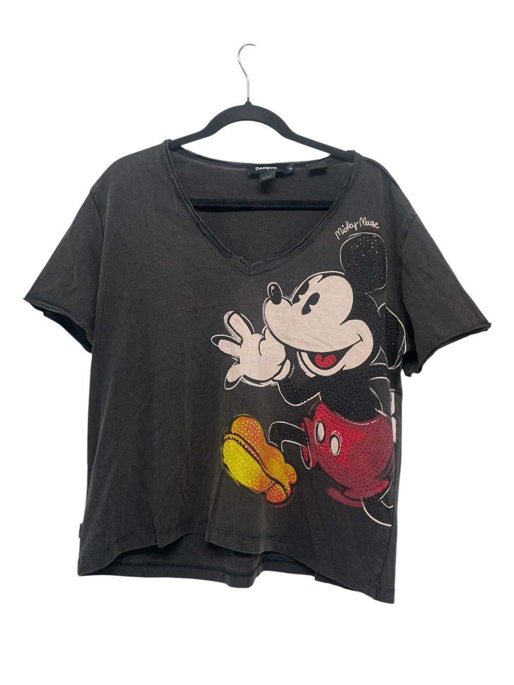 Desigual x Disney Black V-Neck Mickey Mouse Studded Tee XL